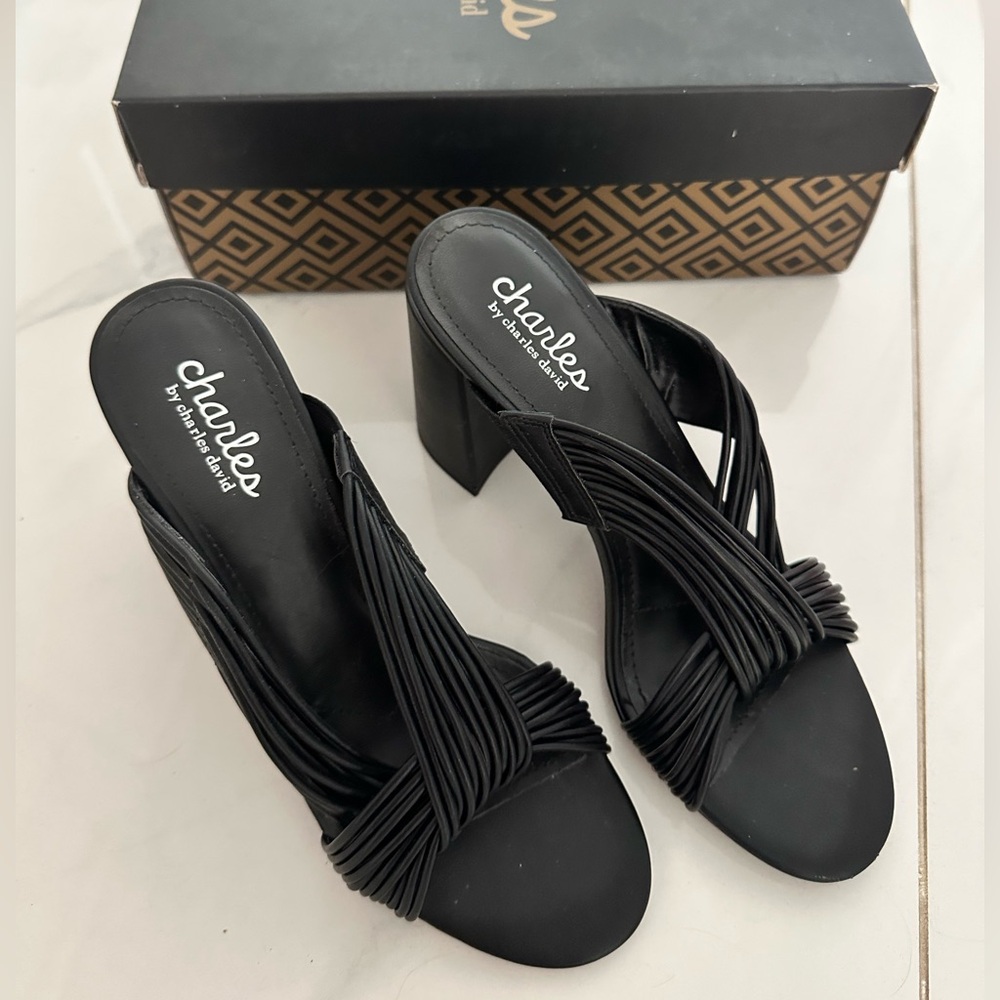 Charles by Charles David Black Heeled Mules